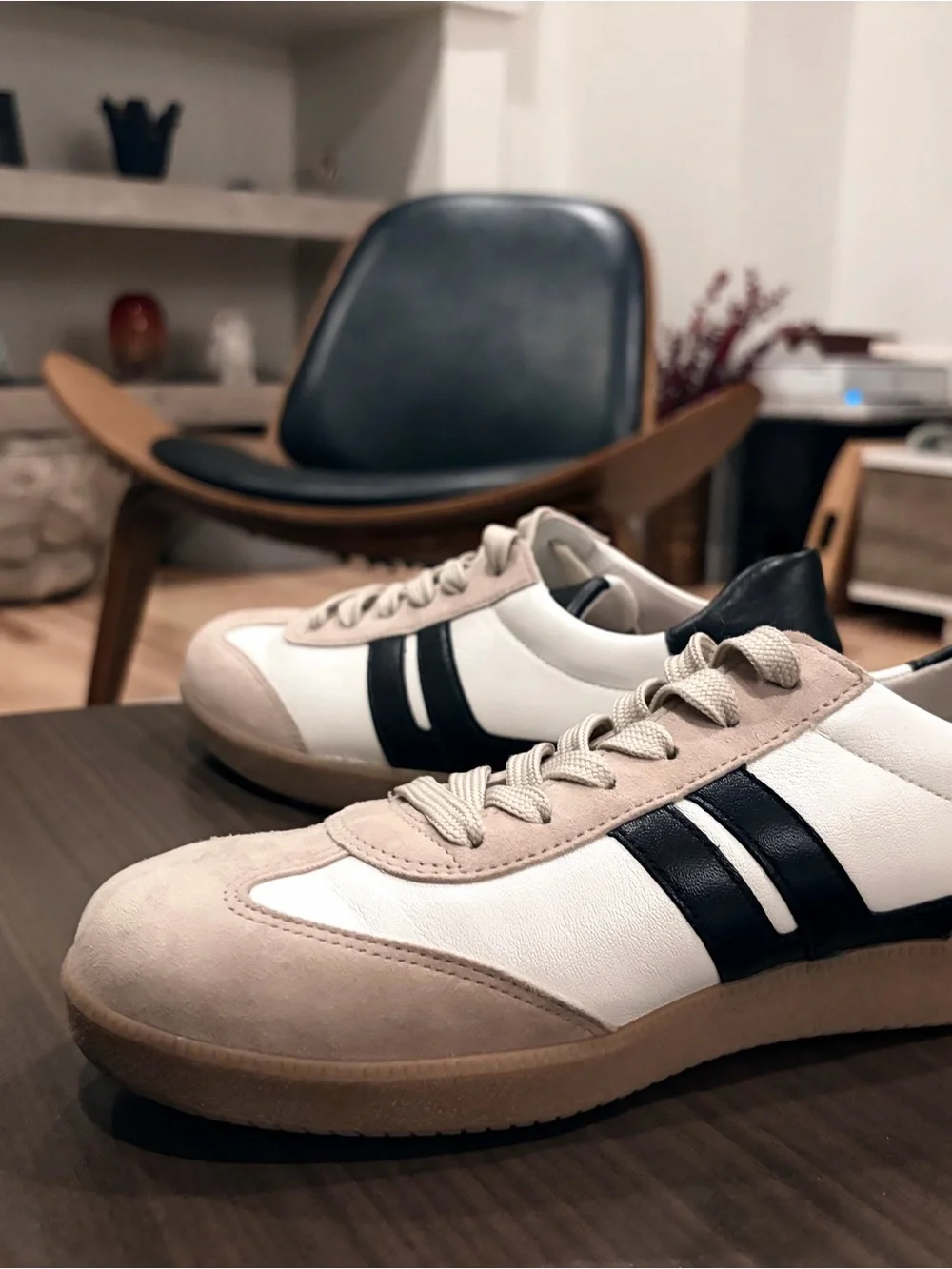 Gabor Women's White, Beige & Black Leather Sneaker